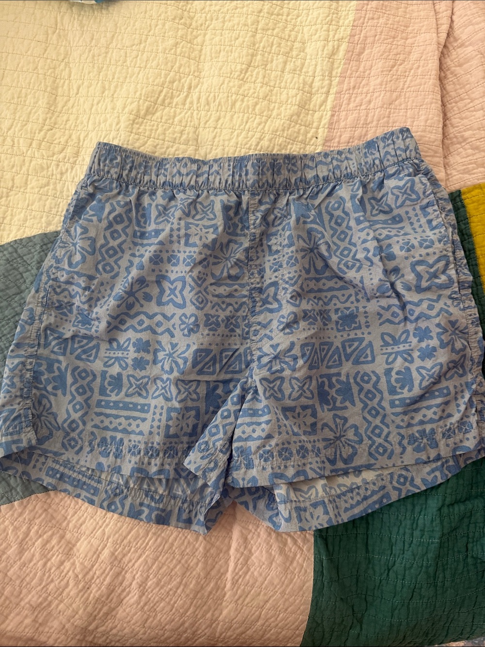 Urban Outfitters Blue and White Printed Drawstring Shorts